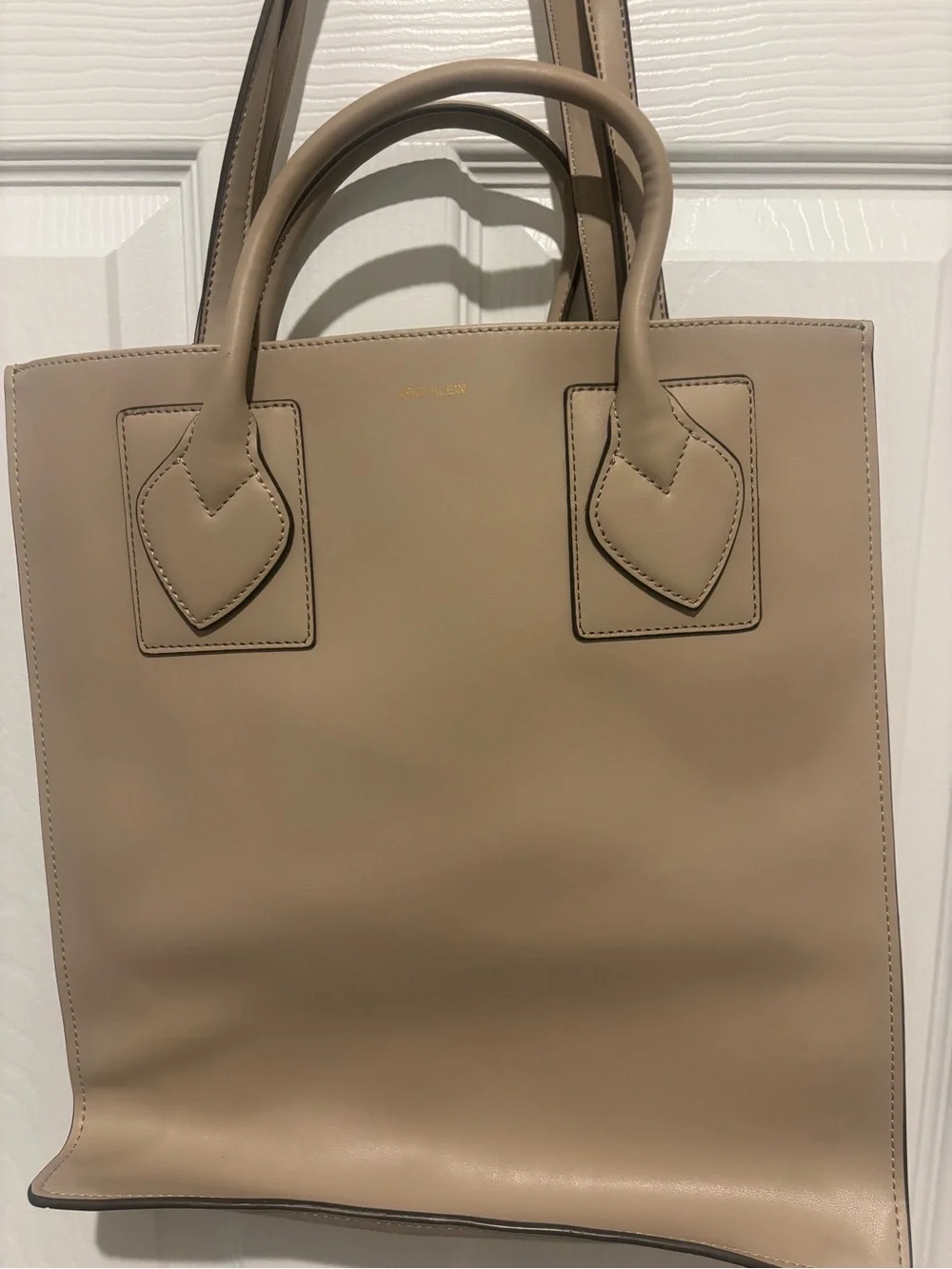 Anne Klein Beige Large Tote with Gold-Accent Logo